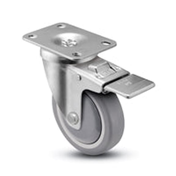 3" x 1-1/4" Total Locking Plate Caster | Gray Polyurethane Wheel | 2-3/8" x 3-5/8" Top Plate | 300 lbs Capacity
