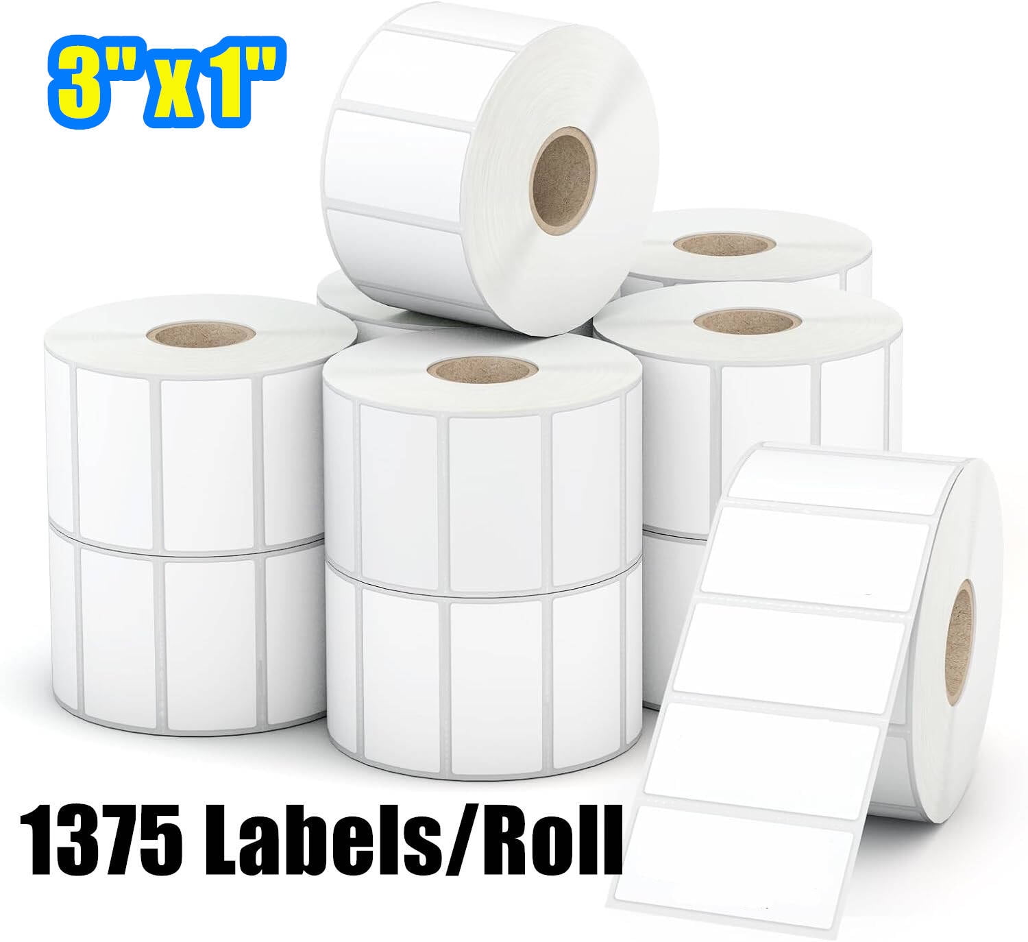 3" x 1" Direct Thermal Multipurpose & Shipping Address Labels UPC Barcodes Postage Stickers for Zebra 2844 & Rollo Desktop Label Printer ( 1375 Labels/Roll ) 6 Rolls