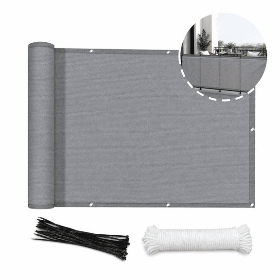 3' x 10' Balcony Privacy Screen Fence Cover, Heavy Duty HDPE Weather Resistant Windscreen Net with Pet Safety & Debris Barrier for Patio Deck, Porch Railing & Pool, Grey (35" x 118")