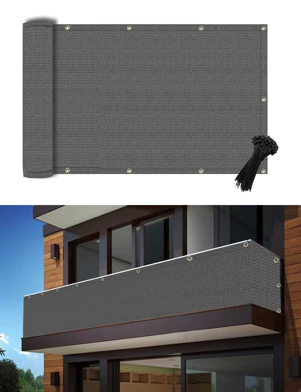 Chaowish Balcony Privacy Screen for Apartments 3' x 10' Gray UV ...
