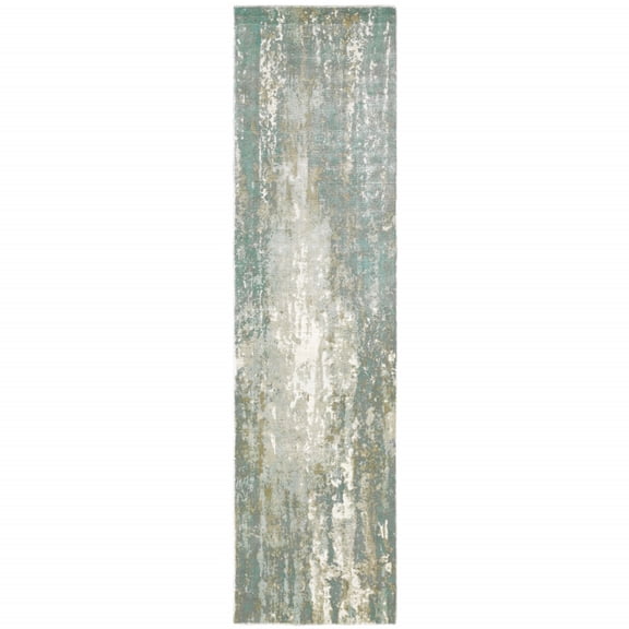 3â€™ x 10â€™ Blue and Gray Abstract Splash Indoor Runner Rug