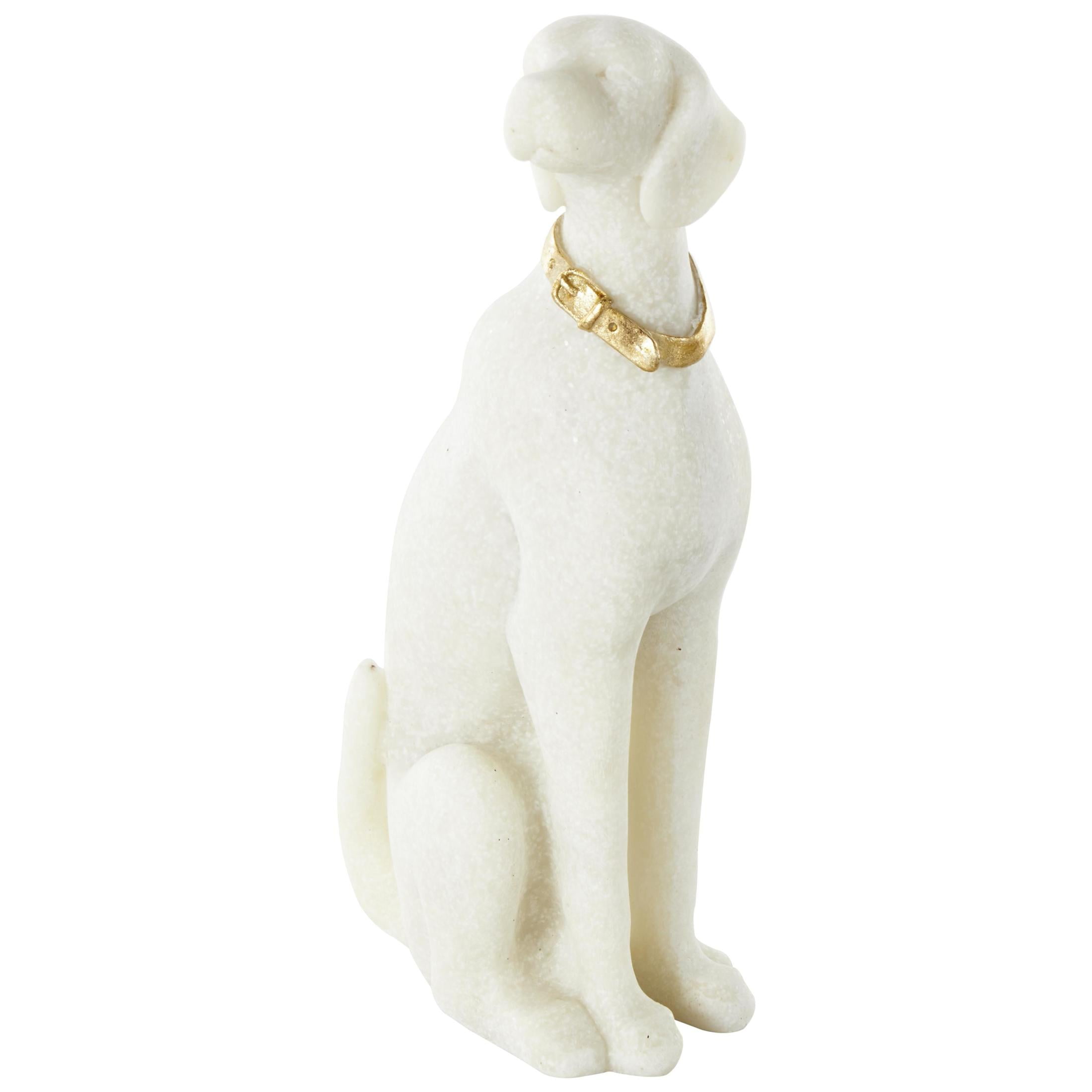 3" x 10" Cream Polystone Sitting Dog Sculpture with Gold Collar, by DecMode