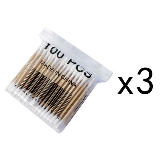 3 x 100PCS Cottons Swabs, Double Headed Cottons Swabs, for Ears Makeup or Nails Care, Soft Easy to Use