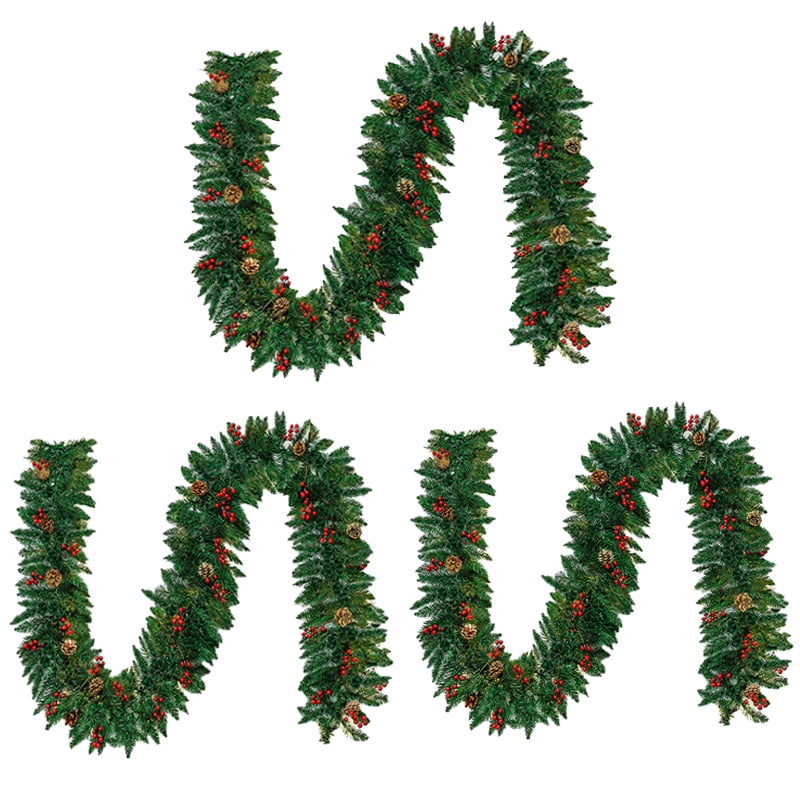 3 x 10FT Christmas Garland Artificial Pine Cone Garland with Red Berries for Mantle Fireplace