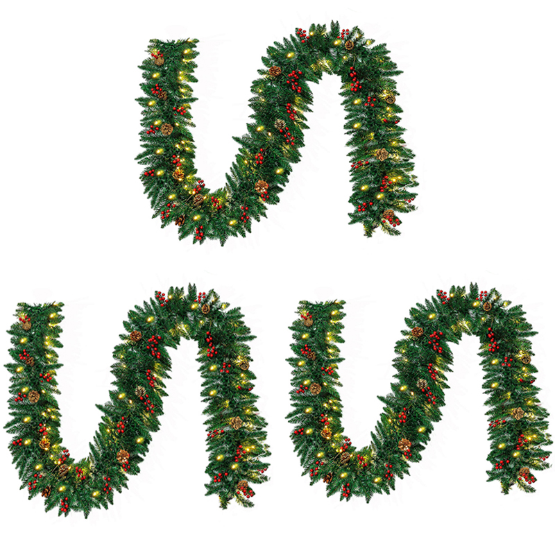 3 x 10FT Christmas Garland with 50 LED Lights Prelit Waterproof String