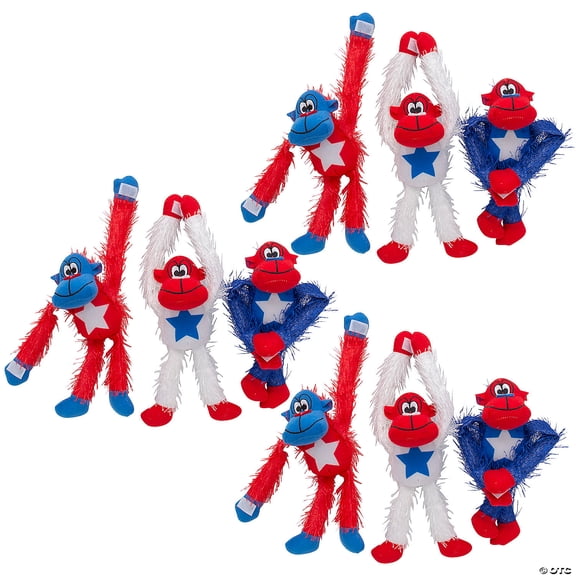 3" x 11" Bulk 48 Pieces Patriotic Long Arm Red, White & Blue Stuffed Gorillas