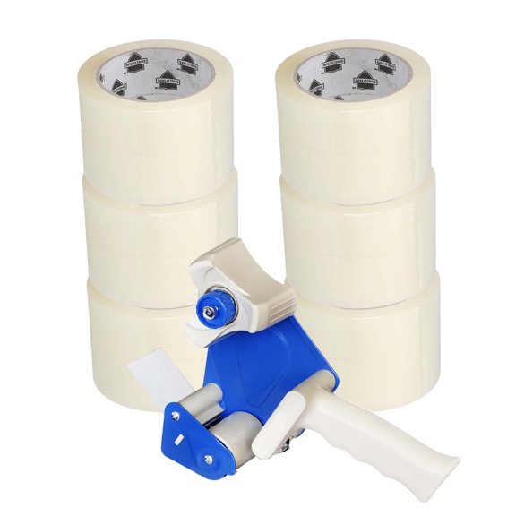 MMBM 2.83 Inch x 110 Yards Shipping Packaging Tapes - Clear - 1.9 Mil Thick - Pack of 6 Rolls + Free 3-Inch Dispenser