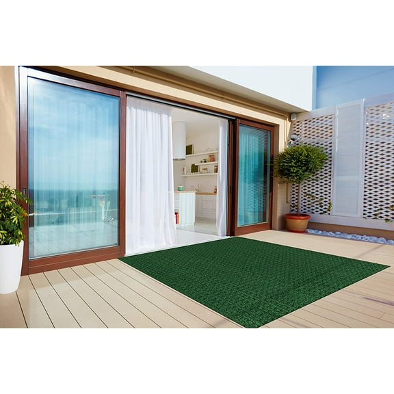 3' x 12' Quick Dry Indoor / Outdoor Waffle Pattern Area Rugs for Patios and Balconies Lightweight and Flexible for Easy Cleaning and Transport (Color: Green)