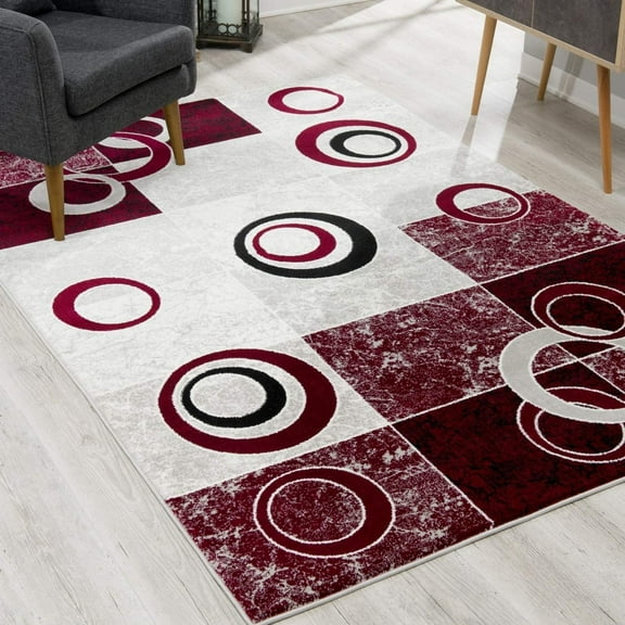 3â€™ x 13â€™ Red and White Inverse Circles Runner Rug