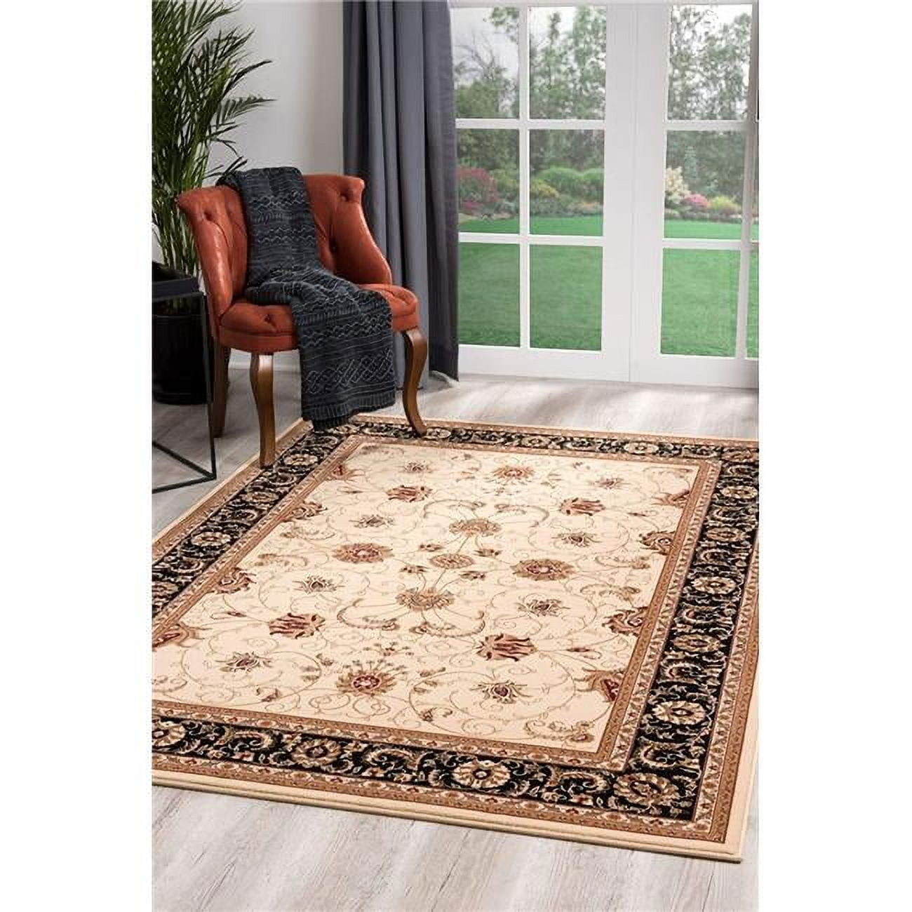 3' x 13' Black and Cream Oriental Synthetic Runner Rug