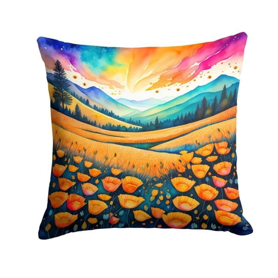 3 x 14 x 14 in. Colorful California poppies Fabric Decorative Pillow