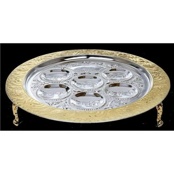3 x 15.5 in. Filigree Gold & Silver Plated Seder Plate with Leg