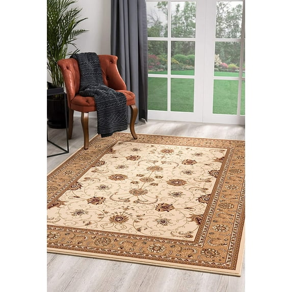 3’ x 15’ Cream and Tan Ornate Border Runner Rug