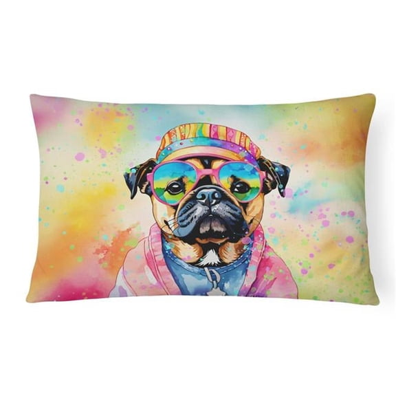 3 x 16 x 12 in. Pug Hippie Dawg Fabric Decorative Pillow