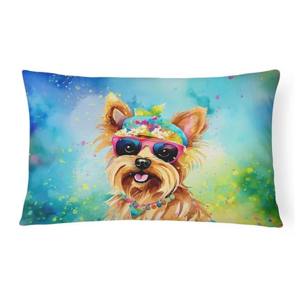 3 x 16 x 12 in. Yorkshire Terrier Hippie Dawg Fabric Decorative Pillow