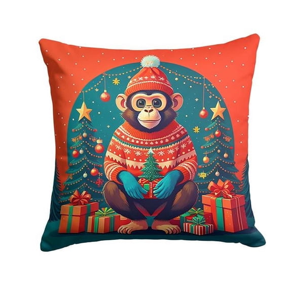 3 x 18 x 18 in. Monkey Christmas Fabric Decorative Pillow