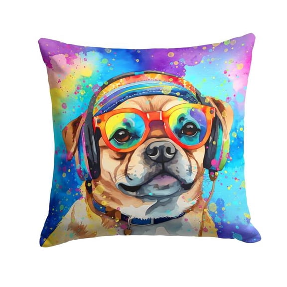 3 x 18 x 18 in. Pug Hippie Dawg Fabric Decorative Pillow