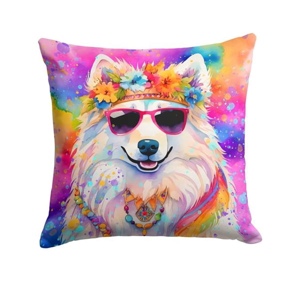 3 x 18 x 18 in. Samoyed Hippie Dawg Fabric Decorative Pillow