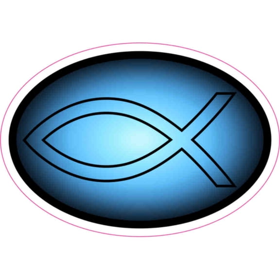 3 x 2 Black and Blue Oval Christian Fish Sticker Vinyl Cup Stick