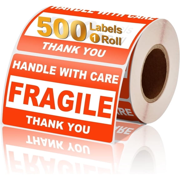 3" x 2" Fragile Stickers for Shipping, Handle with Care Fragile Labels, Strong Adhesive for Moving, Thank You Warning Packing Shipping Label Stickers [500 Labels/1 Roll], 18 Rolls