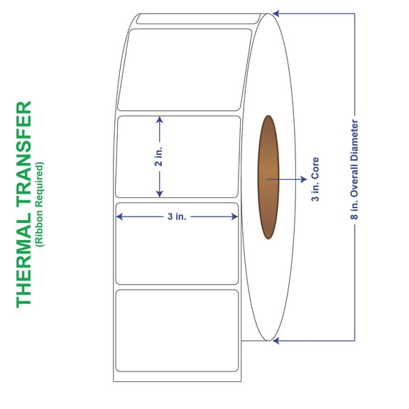 3" x 2" General Use Labels, Non-Perf Thermal Transfer Labels, 3000 per roll (6 Rolls per Carton)