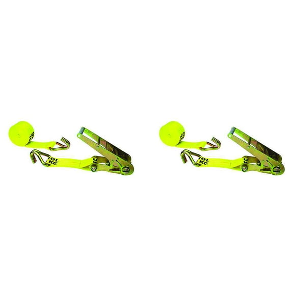 3" x 20' Yellow Ratchet Strap w/ Wire Hooks - 2 Pack