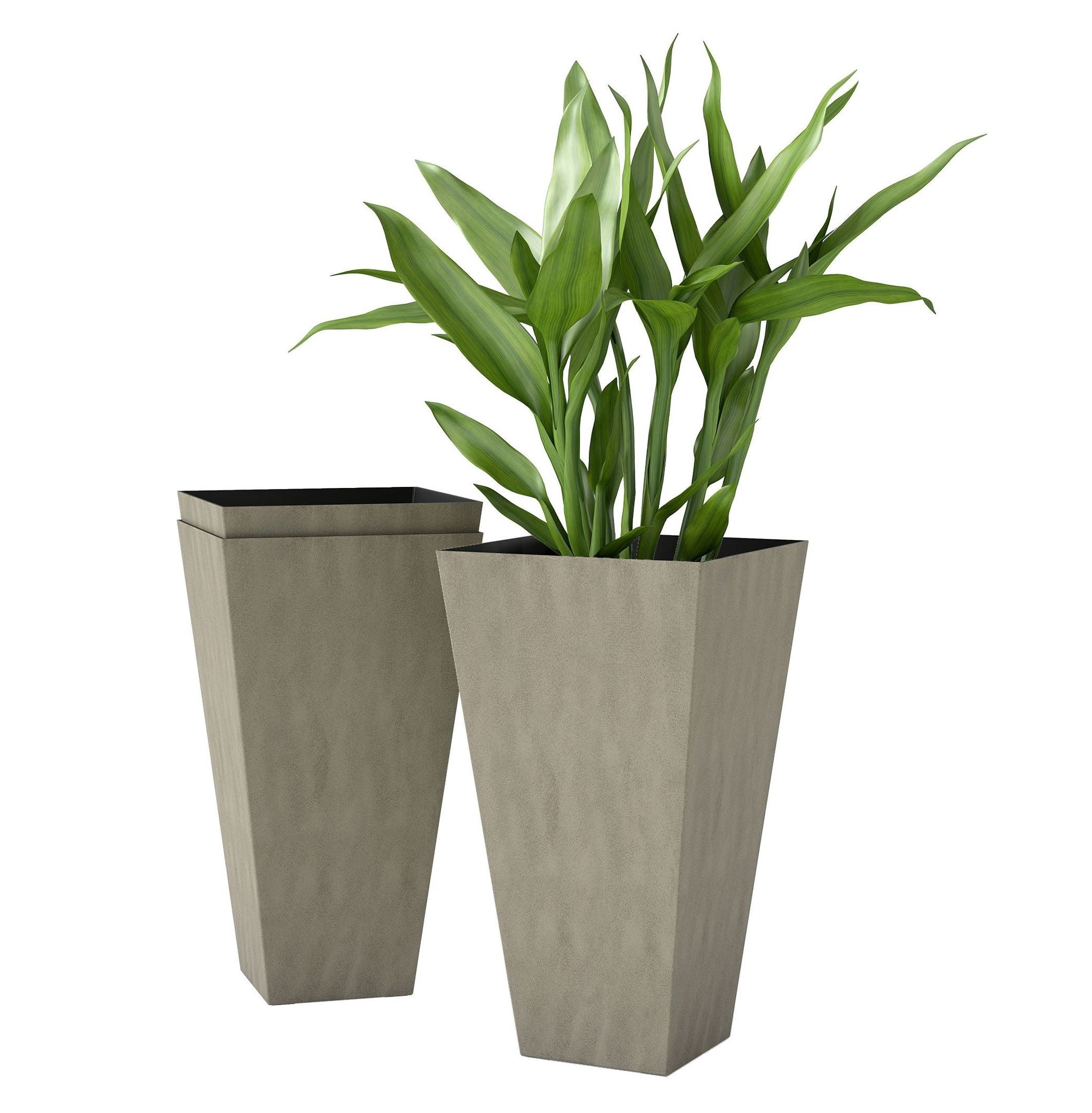 3 x 28" Tall Plastic Planters with Drainage, Outdoor Flower Pots, Indoor Plant Containers for Patio, Deck, Gray