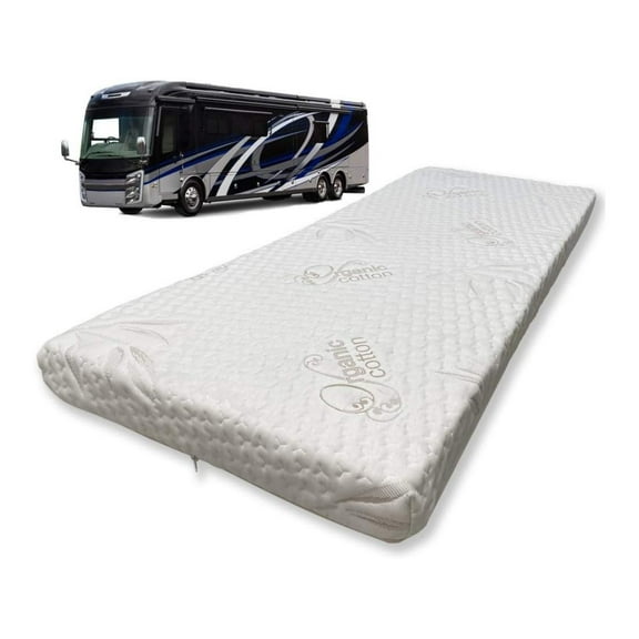 3 x 28 x 72 Camper/RV Travel Memory Foam Bunk Mattress, Organic Cotton Cover, Made in USA, Comfortable, Travel Trailer, Certified Foam 28" x 72" 3" Thickness