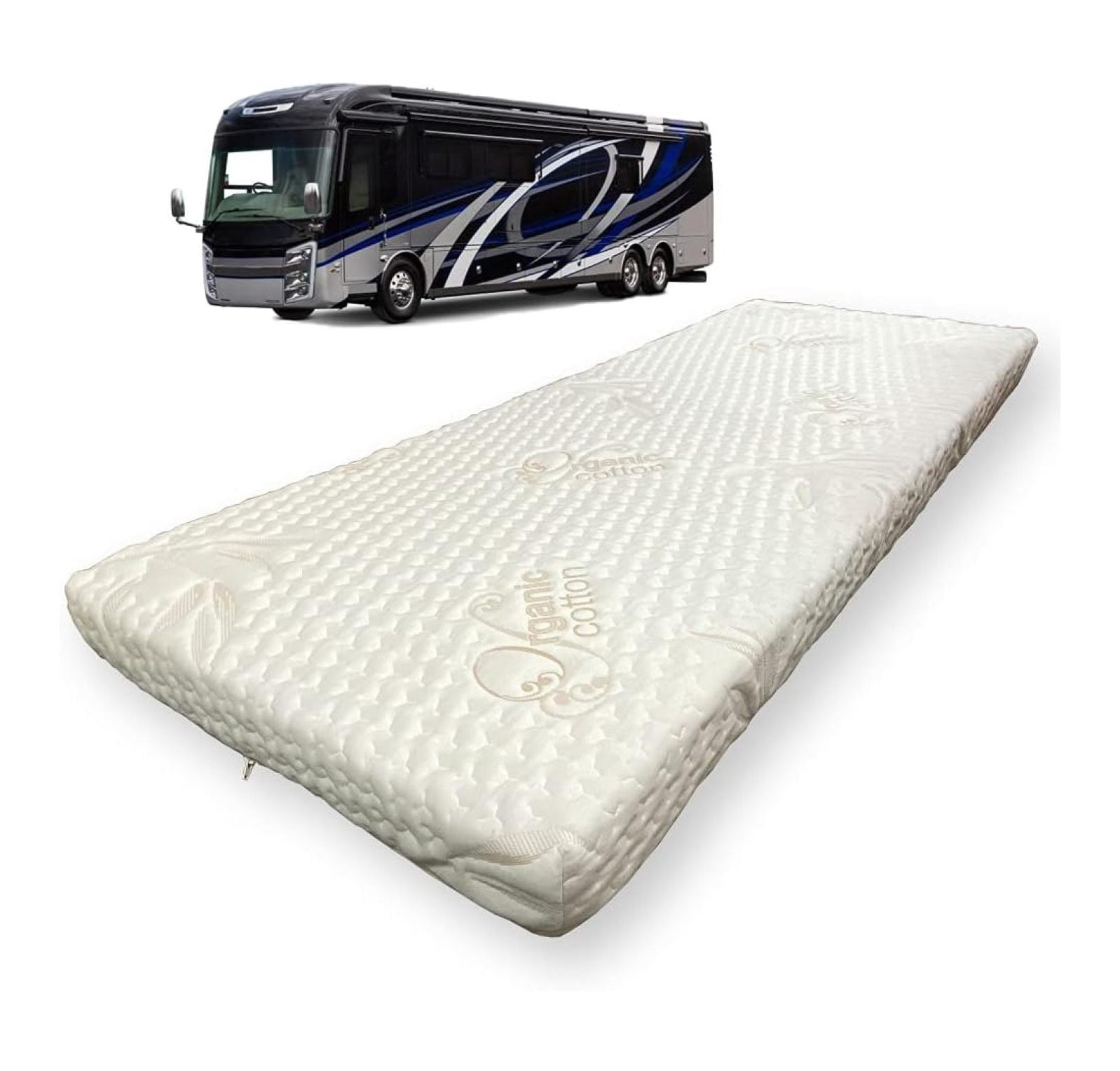 3" x 28" x 75" Mattress for RV with Water Resistant Organic Cotton Cover, Firm High Density Foam, USA Made, Certified Foam