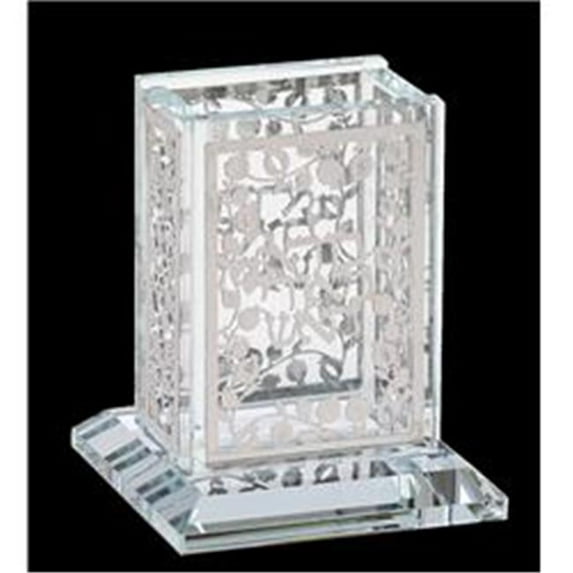3 x 3.5 in. Crystal Havdalah Holder - Silver Pomegranate