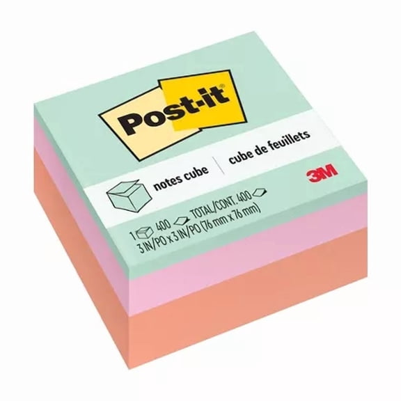 3" x 3" - Assorted Colors, 400 Sheets/Cube: Multicolor Sticky Notes, Uncoated Paper, Glue Binding