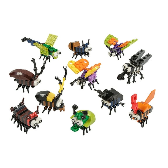 3" x 3" Cartoon Insects Bright Plastic Building Block Sets - 12 Pieces