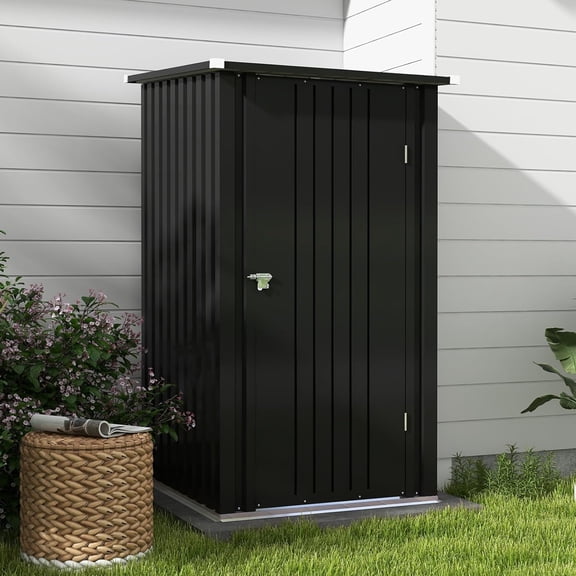 3 x 3 FT Outdoor Storage Shed,Small Garden Tool Storage Shed with Sloping Roof and Single Lockable Door, Outdoor Shed for Backyard Garden Patio Lawn, Black