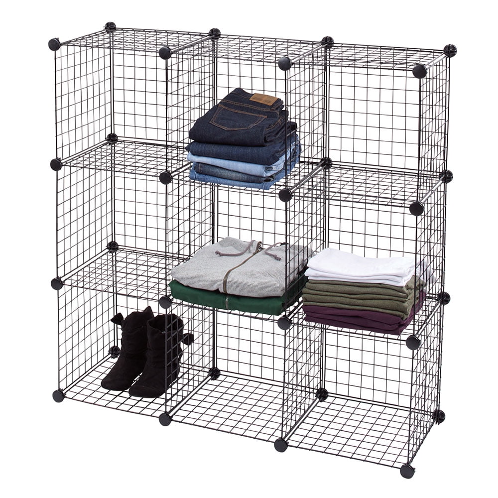 3x3 Black Wire Grid Storage Unit with Back