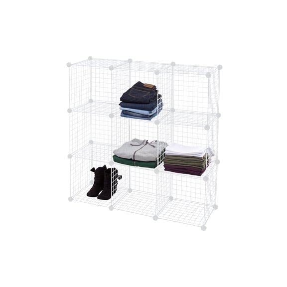 SSWBasics 3 x 3 Mini White Wire Grid Unit with Back - 9 Cubes Per Set