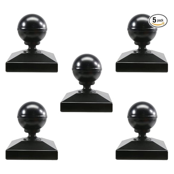 3" x 3" Square Black Aluminum Ball Post for Aluminum Fence Posts | Black Post (5 Pack)