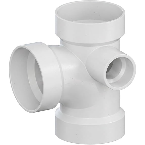3" x 3" x 3" x 1-1/2" White PVC DWV Sanitary Tee w/ Right Side Inlet All Hub PVC Drain, Waste & Vent Fitting, (10 Pack)