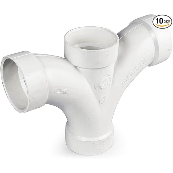 3" x 3" x 3" x 3" PVC DWV Double Fixture Fitting Hub, White PVC Drain, Waste & Vent Fitting, (10 Pack)