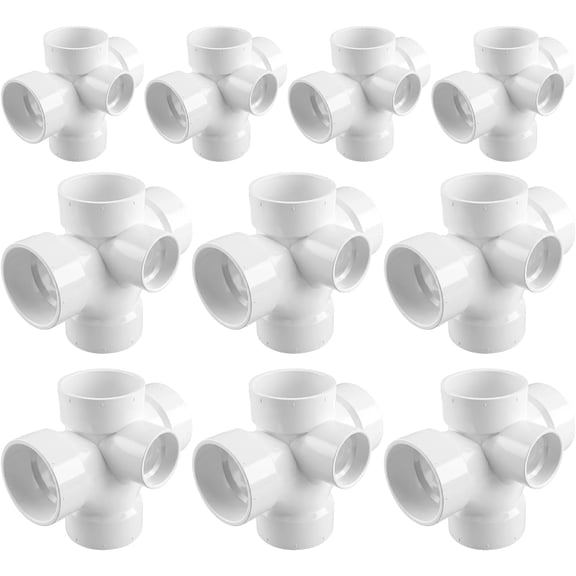 3" x 3" x 3" x 3" x 2" DWV Double Sanitary Tee with Side Inlet Hub, White PVC Drain, Waste & Vent Fitting, (10 Pack)