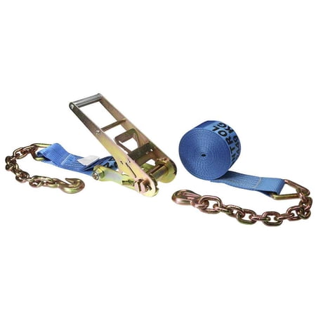 3" x 30' Blue Ratchet Strap w/ Chain Extensions