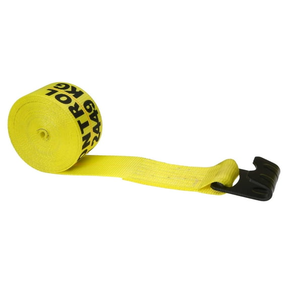 US Cargo Control 3 Inch x 30 Foot Yellow Replacement Winch Strap with Flat Hook