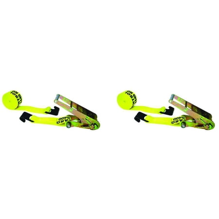 3" x 30' Yellow Ratchet Strap w/ Flat Hooks - 2 Pack