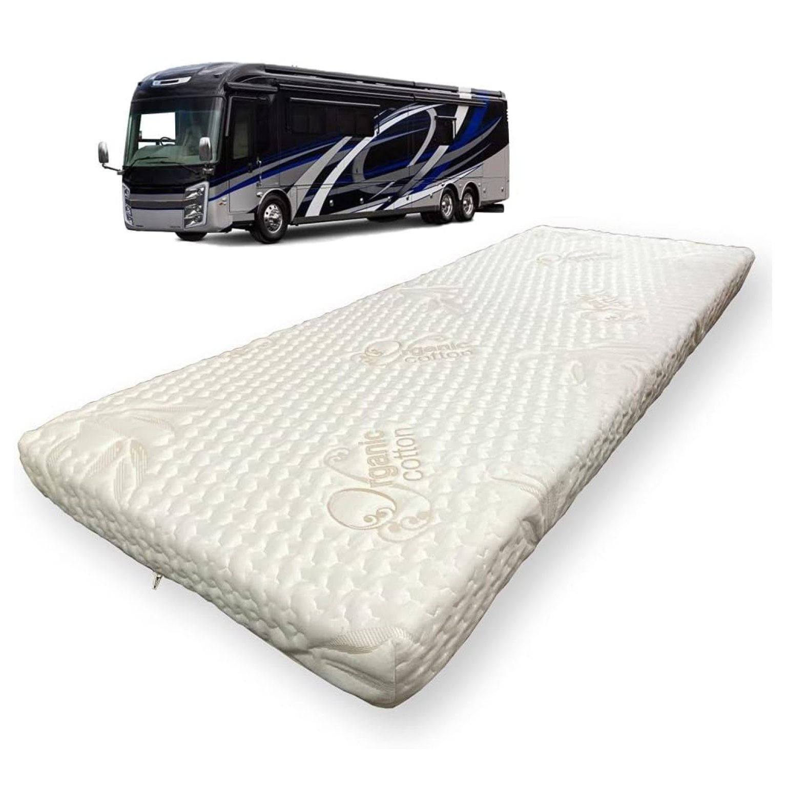 3" x 34" x 75" Mattress for RV with Water Resistant Organic Cotton Cover, Firm High Density Foam, USA Made, Certified Foam