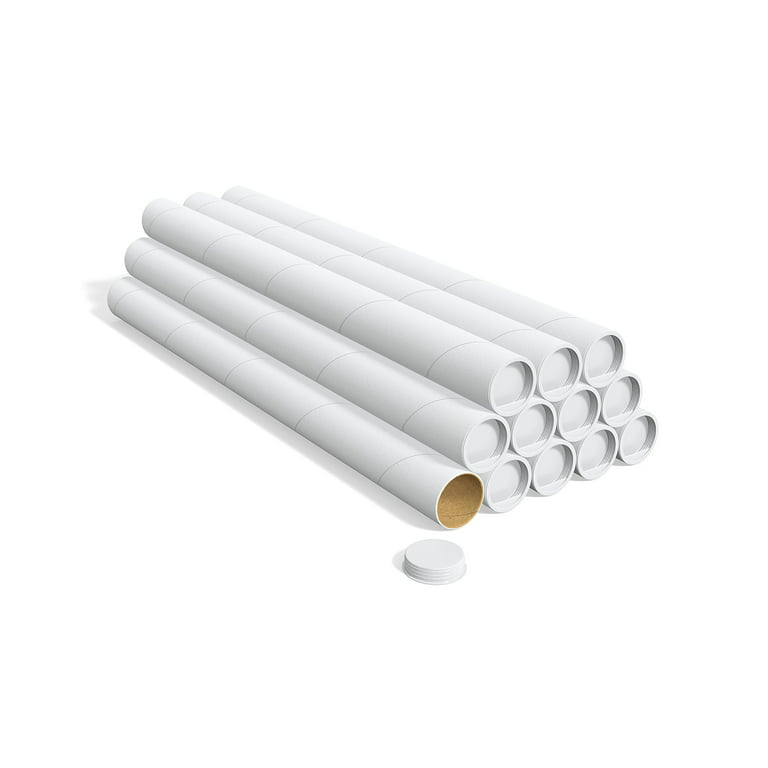 Coastwide Professional 558448 Mailing Tube with Caps, 36 Long, 3 Diameter, White, 12/Carton