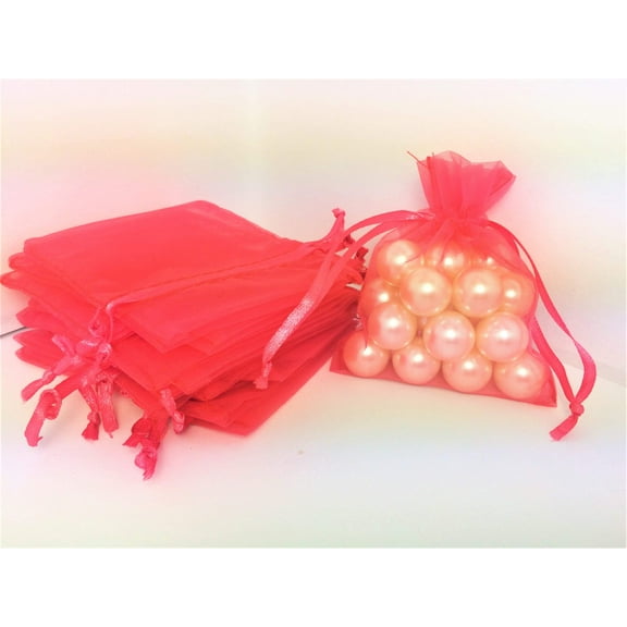 3" x 4" Coral Drawstring Sheer Organza Bags (24 Pieces)