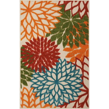 3’ x 4’ Green Floral Indoor Outdoor Area Rug
