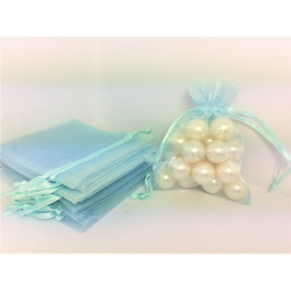 3" x 4" Light Blue Drawstring Sheer Organza Bags (24 Pieces)