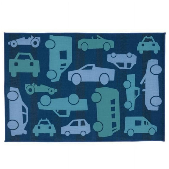 3 x 4 ft. 6 in. All Autos Activity Rectangle Rug - Blue