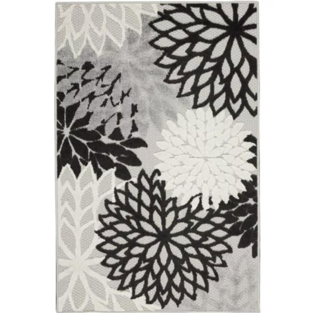 3 x 4 ft. Black & White Floral Non Skid Indoor & Outdoor Rectangle Area Rug