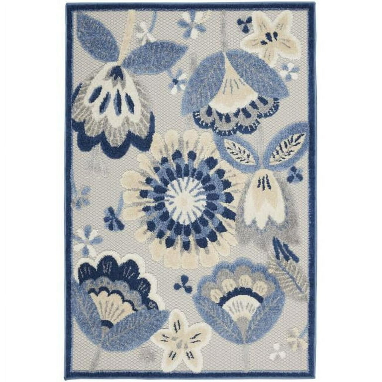 3' X 4' Blue And Gray Floral Indoor Outdoor Area Rug 3' X 4' Blue And Gray Floral Indoor Outdoor Area Rug